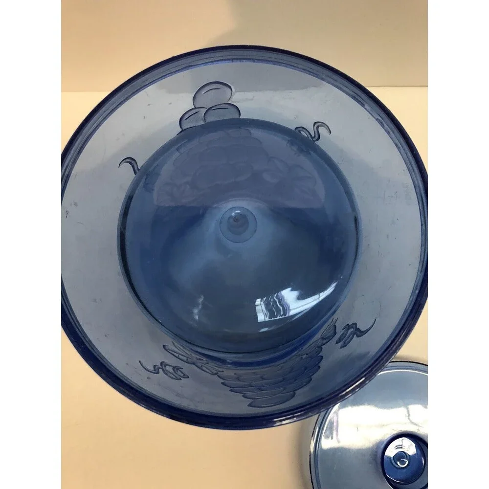 Vintage Lucite Ice Bucket Blue with Grapes and Vines Designs